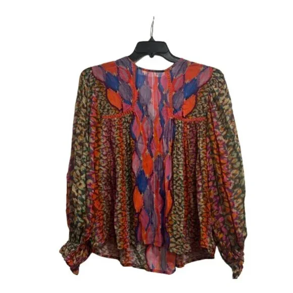 Anthropologie x Bl^nk London Miranda Peasant‎ Multicolor Blouse Women's Size XS - Picture 2 of 10